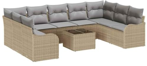 vidaXL Gartensofa-Set 10 pcs Beige Poly-Rattan, Garten und Terrasse, modularer Stil, langlebiges Rattan Sofa, Outdoor Möbel Set für Entspannung auf der Terrasse