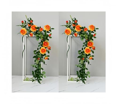BOFUNY Guirlande Vigne Rose Artificielle Soie Suspendue pour clôture Mariage Arche déco(Orange)