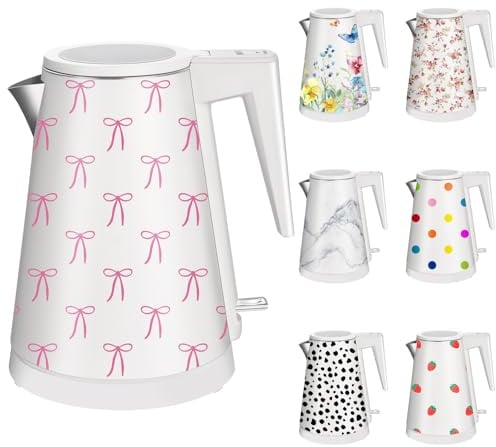 YENTEN Bollitore elettrico senza fili in acciaio inox da 1,2 l, senza BPA, 1000 W, design in metallo, ideale per la casa (fiocco rosa)
