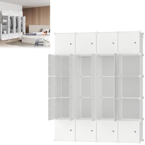 ACXIN Faltbarer Kombi-Kleiderschrank, Schraubenloser Kleiderschrank mit Tür, Traditionelles Bücherregal aus Kunststoff, Bücherregal für Spielzeugkleidung (Milchig, 20 Fächer)