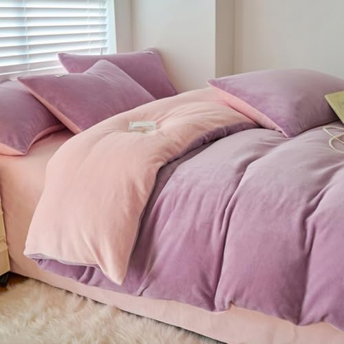 HAIBA Housse de Couette Flanelle 220 x 240 cm Violet avec Fermeture Éclair – pour lit Kingsize 2 Personnes - Chaude, Douce et Douillette - Toucher Cachemire Housse de Couette Hiver
