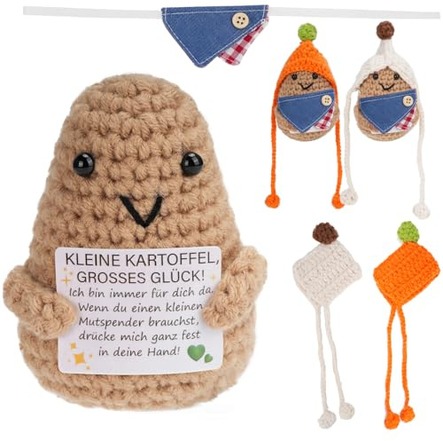 Positive Kartoffel Potato, Pocket Hug, Kreative Strickwolle, Mini Positiver Energiekarte, Mutmacher Positive Motivation Geschenk, Einschulung Weihnachten Geburtstag Geschenk(6x8cm)