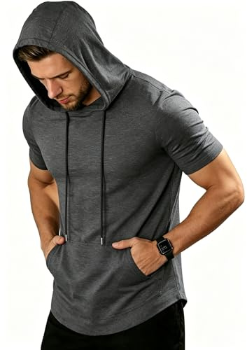 ZITY T-Shirt Sportiva Uomo con Cappuccio Maniche Corte Traspirante Palestra Corsa Estate M-3XL