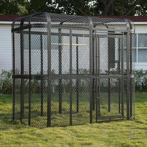 77-Inch Large Walk-in Birdcage Heavy Duty Outdoor Aviary – Rustproof Carbon Steel Flight Cage for Macaw, Budgie, Conure, Lovebird, Parakeet, Cockatiel (Black, 77 inch)