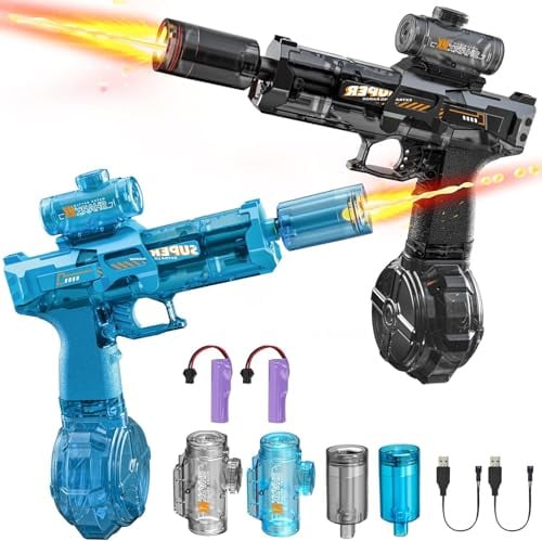 Wasserpistole Elektrisch 2PCS, Vollautomatische Splasher Elektrische Wasserpistole für Kinder und Erwachsene, Aqua Powered Water Gun Blaster Wasserpistolen 320CC Kapazität Sommer Spielzeug