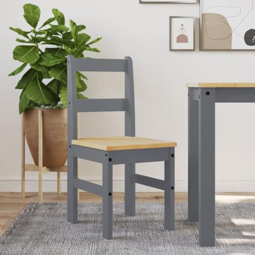 Mhdvray Panama Esszimmerstühle Set 2er grau aus massiver Kiefer 40x46x90 cm Honigwachs-Finish 110 kg belastbar Modernes Design Küche Esszimmer Wohnzimmer