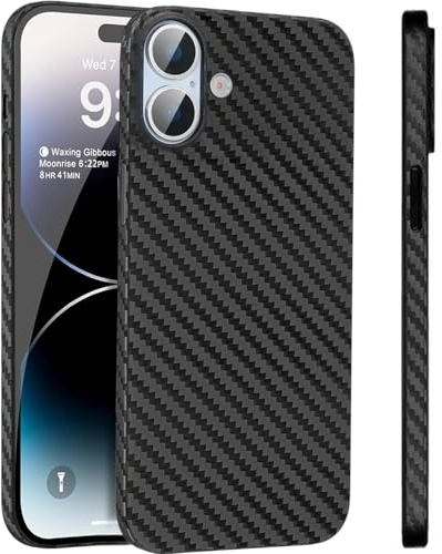 FAOMSEBS for iPhone 16 Case, Carbon Fiber Texture, Ultra Thin Black | Slim Fit, Lightweight Grip, Wireless Charging, Flexible Body and Anti-Fingerprint Finish for Office, Travel and Daily Use