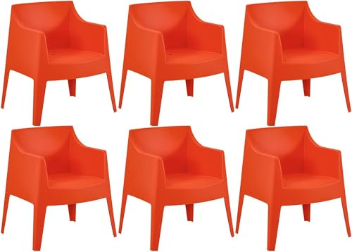 CLP Gartenstuhl 6er Set stapelbar Bartal, Stapelstühle aus Kunststoff wetterfest UV-beständig, Gartensessel bis 150 kg belastbar Farbe orange