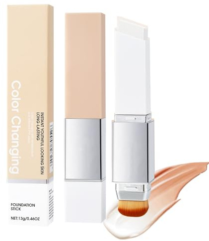 Color Changing Foundation Stick mit Pinsel, Farbwechselnde Grundierung, 2 in 1 Primer Makeup, Lange Haltbarkeit, Concealer Foundation für Reife Haut, Natürlicher Glow & Ebenmäßiger Teint(Dark Skin)