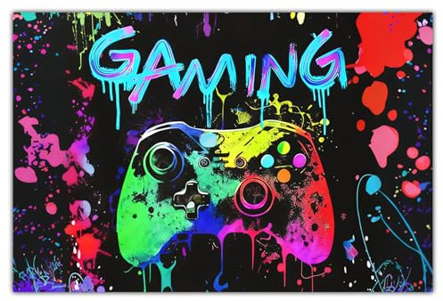 Onperpoe Gaming Teppich, Kristallplüsch Waschbarer Teppich mit 8 Anti Rutsch Pads, Bunt Spiel Controller Cool Deko für Wohnzimmer, Schlafzimmer, Jugendzimmer Jungen, Gaming Zimmer