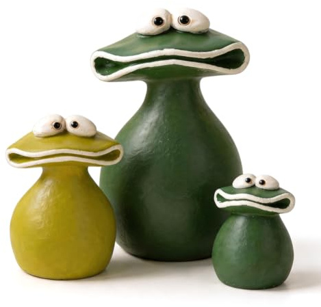 LOMUG Deko Garten Frosch Figuren, 3 Stück Gartendeko Statue, Harz frösche Statue, Tiere Ornament Gartenfigur für Außen & Innen, Niedliche Frosch Familie Deko für Bauernhof Balkon Miniteich Terrasse
