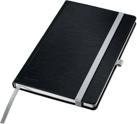 Leitz Style A5 Notizbuch Blanko, Hardcover, 160 Seiten, 80 Blatt, FSC-zertifiziertes 100 g/m² Papier, Verschluss & Lesezeichen, für Büro & Home Office, Schwarz, 44521094