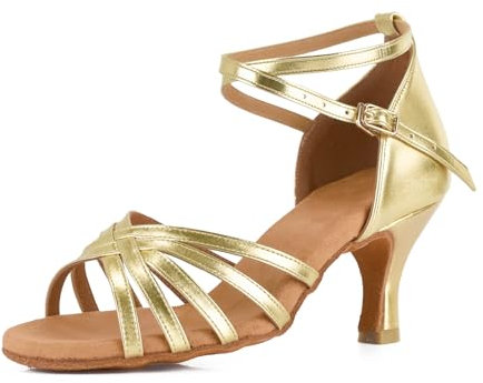VASHCAME - Damen Hoher Absatz Tanzschuhe Standard/Latein Golden Absatzhöhe 7cm 39