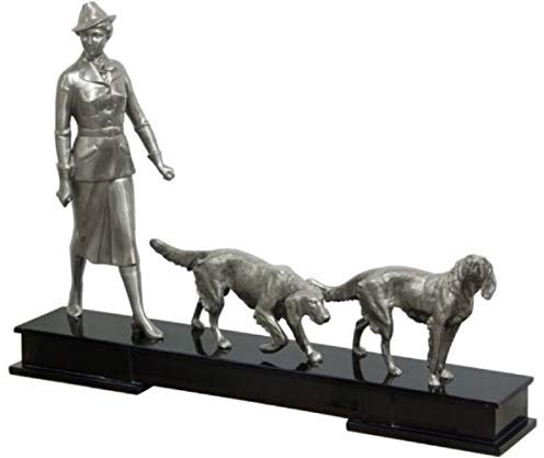 Casa Padrino Luxus Bronzefiguren Jägerin und Hunde Silber/Schwarz 61 x 11 x H. 45 cm - Luxus Dekofiguren mit Holzsockel