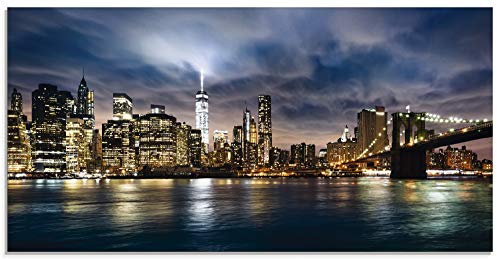 ARTland Wanddeko Glasbilder Wandbild Glas Bild einteilig 100x50 cm Querformat Städte USA Amerika New York Skyline Nacht Manhattan Hudson River T0WB