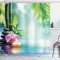 ABAKUHAUS Spa Duschvorhang, Candle Bamboo Tranquility, Stoffliches Gewebe Badezimmerdekorationsset mit Haken, 175 x 220 cm, Hellblau Grün