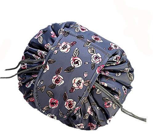 Trousse Maquillage, Freesiom Sac Cosmétique Paresseux Magique Femme Fleur Grande Capacité Cordon Pliable Organisateur Toilette Voyage Cadeau Pas Cher (Gris Fonce)