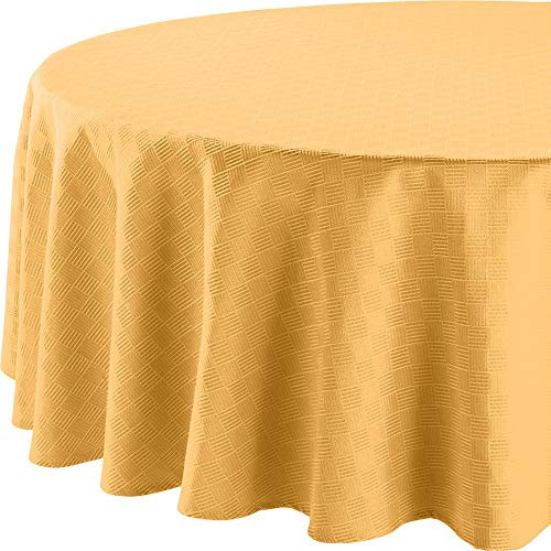 Erwin Müller Tischdecke, Tischwäsche Jacquard Karo, Paderborn Mango Größe oval 160x220 cm - fleckabweisend, schmutzunempfindlich und leicht zu reinigen (weitere Farben, Größen)