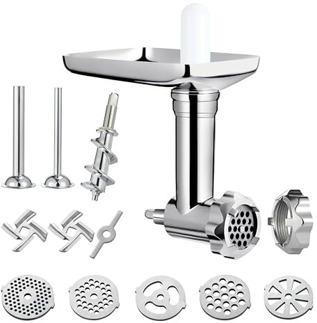 Metal Food Grinder Attachment for KitchenAid Stand Mixers Includes Sausage Stuffer Tubes,Durable Meat Grinder Food Processor Attachment for kitchenAid,with a Wealth of Accessories