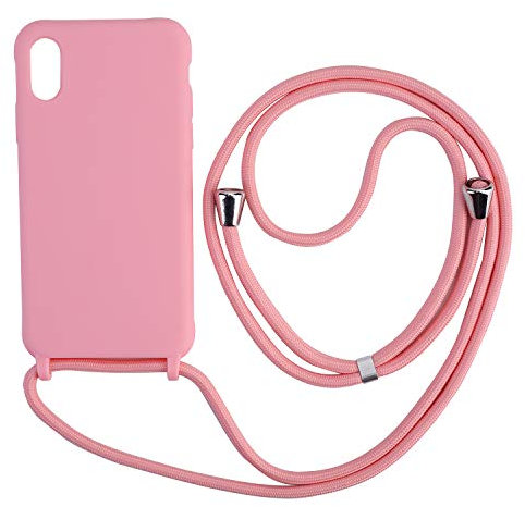 Ququcheng Kompatibel mit iPhone X/XS Hülle,Handykette Hülle Silikon Seil Necklace Handyhülle mit Kordel Tasche TPU Bumper Schutzhülle für iPhone X/XS-Pink