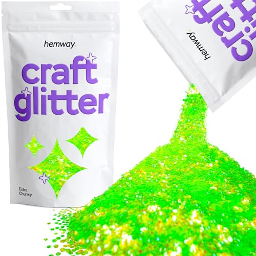 Hemway Craft Glitter Multi Purpose Flakes for Arts Crafts Tumblers Resin Epoxy Nails Wax Scrapbook Glass Schools Decorations - Fluorescent UV Neon Green - Extra Chunky (1/24 0.040 1mm) 100g / 3.5oz