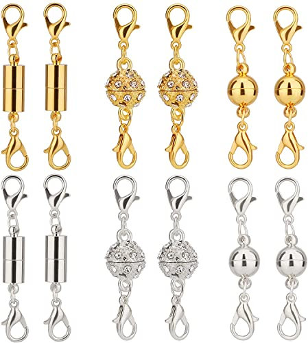 LUTER 12 Stück Schmuck-Verschlüsse, magnetisch, Karabinerverschluss, Verschluss und Verschluss für Halskette, Verlängerung, Armband für die Herstellung von Schmuck (Gold und Silber)