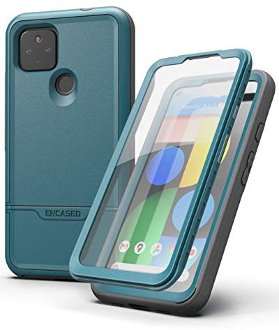 ENCASED RebelShield Schutzhülle für Pixel 4a 5G mit Displayschutzfolie, robuste Ganzkörper-Schutzhülle mit integriertem Displayschutz für Google Pixel 4a 5G, Blau