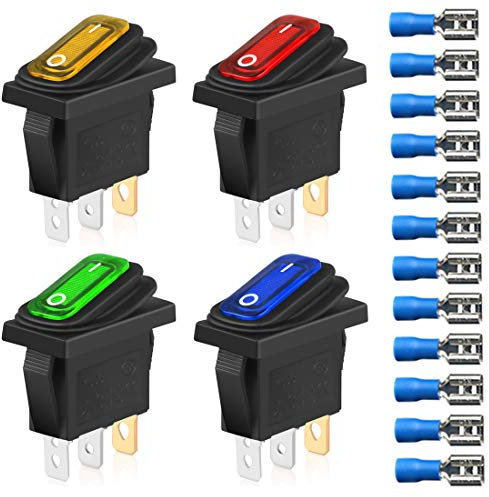 Gebildet 4Stück 12V-24VDC / 20A KCD3 Wasserdichter Wipp Kippschalter mit LED-Anzeige, 3-poliger SPST-EIN-AUS-Dreieckssteckerschalter für PKW-Motorradboot Marine (12 Stück Kabelstecker)