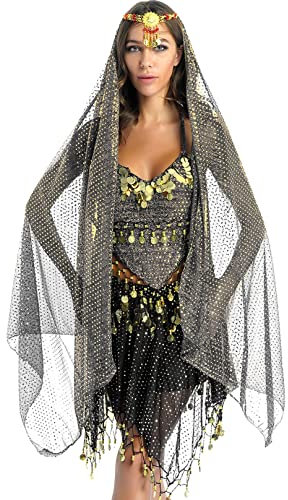 MSemis Damen Bauchtanz Kostüm Set Pailletten Tanzkleidung Indische Tanz Performance-Kleidung Halloween Karneval Tanzende Professionel Kostüm Z Schwarz Einheitsgröße