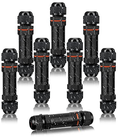 Elecoutek 8 Pezzi Scatola di Giunzione Impermeabile IP68 Connettore Stagno Derivazione Esterna 3 Poli per Diametro del Cavo Ø5-13 mm, Connettori Elettrici Impermeabili Nero