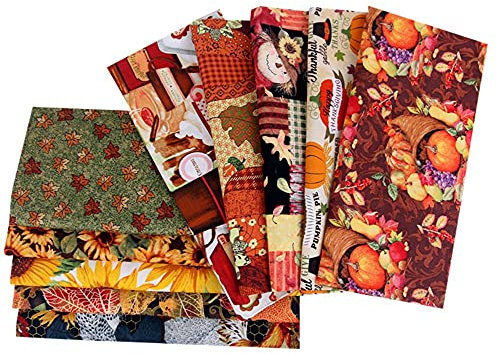 NC 10Pcs Thanksgiving Halloween Kürbis Stoff Patchwork Sonnenblume Muster Nähen Handwerk Fat Quarter Bundles Quadrate Herbst Ahorn Plaid Thanksgiving Muster