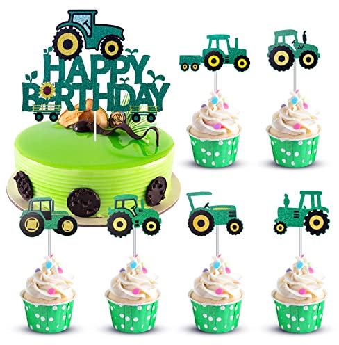 Farm Tractor Happy Birthday Cake Topper