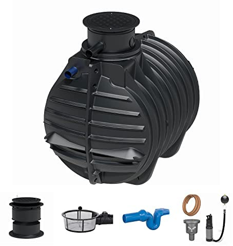 Zisterne Erdtank 4500 Liter Standard III inkl. Ausgleichsdom, Zisternendeckel, Regenwasserfilter, Überlaufsiphon und Regenwasserpumpen-Set - Regenwasserbehälter bzw. Regenwassertank unterirdisch