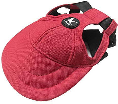 Hundemützen, verstellbarer Riemen, Sommer-Sonnenhaube, für Outdoor-Sport, Sonnenschutz, Baseballmütze mit Ohrlöchern für Welpen, kleine Hunde, mittelgroße Hunde (groß, rot)