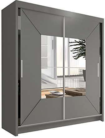 SLIDING WARDROBE 4U Cologne Free Standing Sliding mirror Door Wardrobe (203cm, Grey)