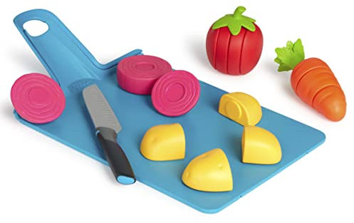 Casdon Joseph Joseph Toys. Chop2Pot. Super Safe Kitchen Playset for Kids with Foldable Chopping Board and Choppable Play Food. For Children Aged 2+, Blue