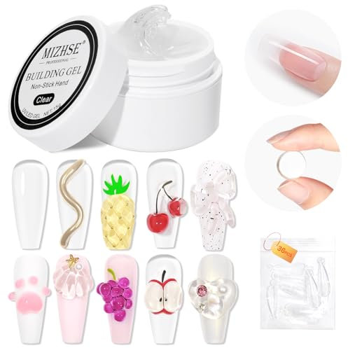 MIZHSE Solid Builder Gel, 15G Clear 3D Gel Nail Art, Fester Builder Gels, Non Stick 3D Nagelskulptur für Nails Charms, Rhinestone Glue und Tips Nail Extension und Multifunktionales Nagelmodellage 1PC
