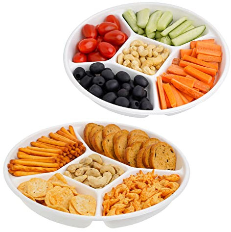 STACKABLES ~ Lot de 50 plateaux de fête à compartiments ~ Plateaux de service sectionnels jetables en bagasse de canne à sucre ~ Plateau alimentaire divisé avec 5 compartiments