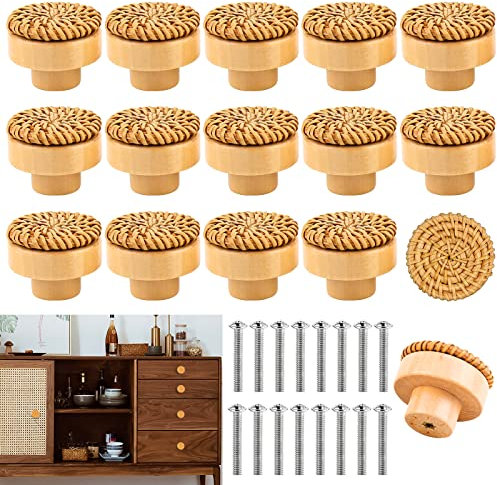 16 Piezas Tiradores de Madera para Cajones y Armarios, Pomos Boho Vintage para Muebles de Cocina