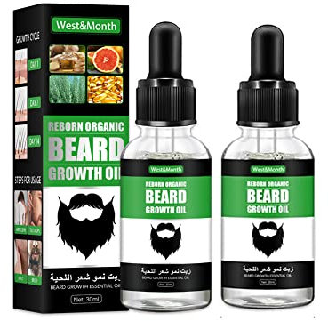 2PCS West&Month Beard Growth Oil,Bart Öl,Bartwuchsmittel Männer,Bart Wachstum öl,Bartöl Biotin Bartwachstum Serum für Männer,Bartwachstum Öl,Natürlich Bart Beschleuniger Haarwachstum Beschleunigen