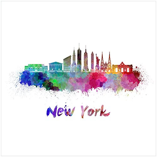 Wallario Glasplatte, Schutzplatte 55 x 55 cm - geeignet für IKEA Lack Tisch, für Beistelltisch/Couchtisch, Städte als Aquarell - Skyline von New York