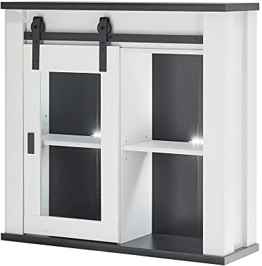 Lomadox Hängeschrank inkl. Schiebetür mit Glaseinsatz in Pinie weiß Nb. mit anthrazit, B/H/T ca. 93/90/31 cm