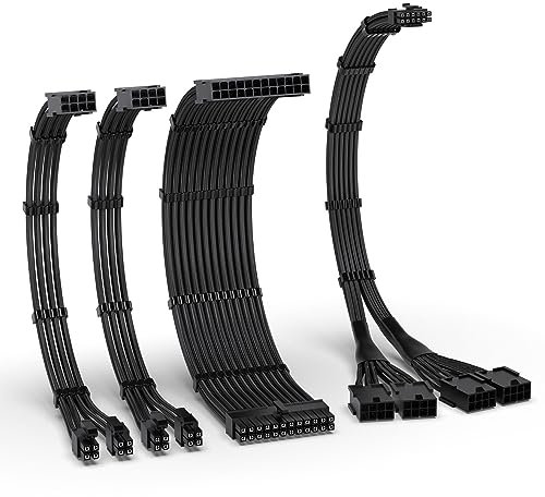 EZDIY-FAB PCIE 5.0 12VHPWR Sleeved Cable Kit, 16AWG Power Supply Cable Extension, PC PSU Sleeved Cable, 24PIN-ATX/(4+4) PIN-EPS/(12+4) PIN to 4X 8 PIN PCIE- RTX4090/4080/4070Ti Extension Cable- Black