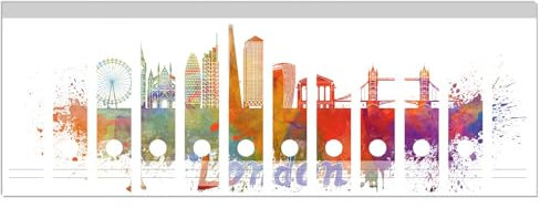 Wallario Ordnerrücken Sticker Städte als Aquarell - Skyline von London - Rückenschilder für 12 breite Ordner, Klebeetiketten