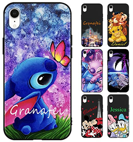 nurkorki Personalisierte Handyhülle für iPhone XR Hülle 6,1,Anime Stitch Motiv Personalisiert Benutzerdefinierte Name Text Individuelle Case Weiche TPU Kratzfest Stoßfest Silikon Custom Schutzhülle