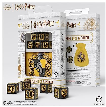 Q Workshop Harry Potter - Set di dadi e sacchetto, motivo: Tassorosso, confezione da 5