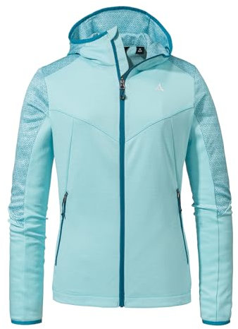 Schöffel Damen Fleece Hoody Svardalen L, schnell trocknende Fleecejacke mit Kapuze, funktionaler Outdoor Hoody, mit Reißverschluss-Taschen und elastischem Saum, iced blue, 38