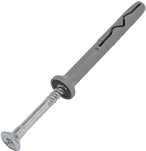 AERZETIX - C67157 - Lot de 100 Chevilles à Clou Ø6x50mm à collerette biseautée en polyéthylène + 100 Clou-vis Ø3.9x55 mm à tête fraisée PZ2 en Acier - à Frapper - ossature métallique béton Brique