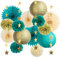 FETETIJD Teal Gold Party Decorations Kit: Teal Gold Paper Lanterns, Pom Poms, Cream Paper Fans, Star Garland for Baby Shower, Bridal Shower, Birthday, Wedding, Engagement, Hen Party