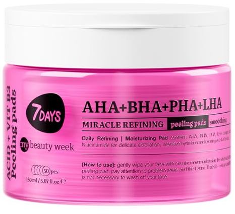 7Days Hautpflege Peeling Pads – Mitesserentferner-Peeling-Pads – Gesichtspeeling-Pads mit Glykolsäure, Salicylsäure und PHA – Gesichtspflege-Reiniger